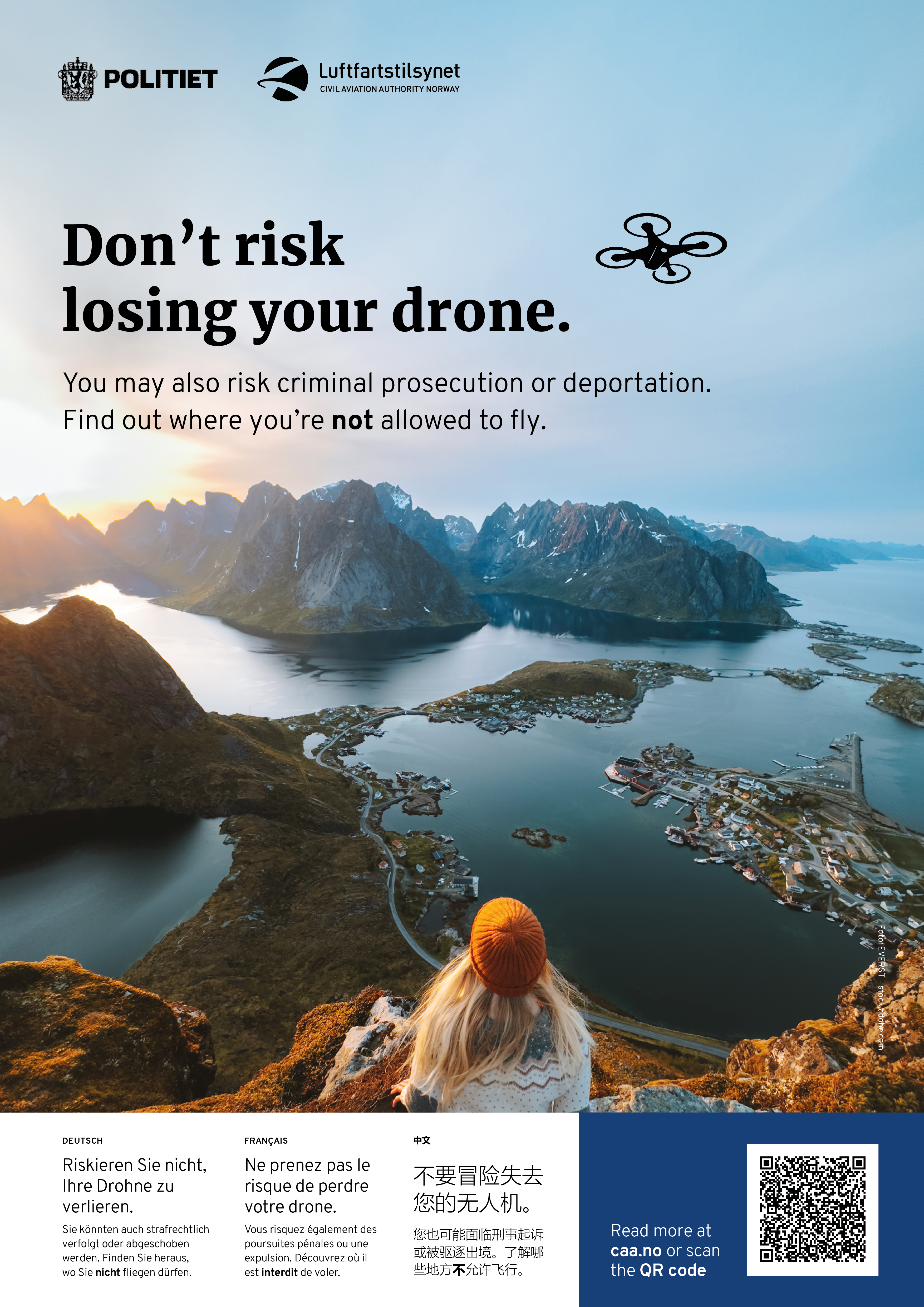Plakat droneregler utenlandske turister