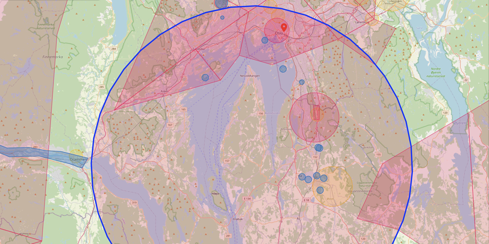 Utsnitt av midlertidig restriksjonsområde over Oslofjorden